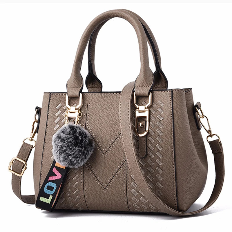 Luxury Yogodlns Embroidered Messenger Bag – Women's Leather Handbag with Cute Hair Ball Charm