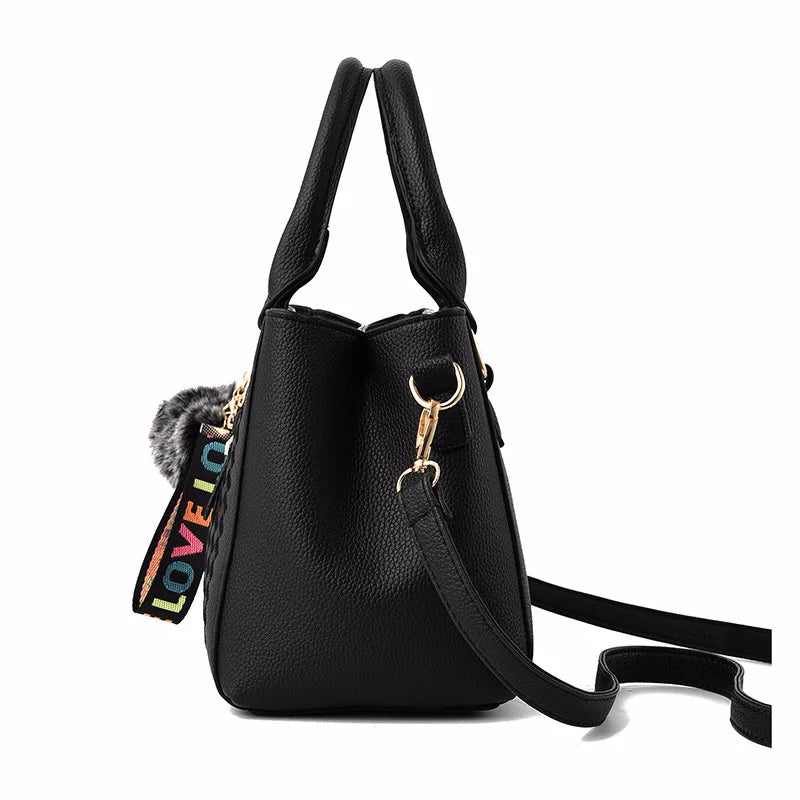 Luxury Yogodlns Embroidered Messenger Bag – Women's Leather Handbag with Cute Hair Ball Charm