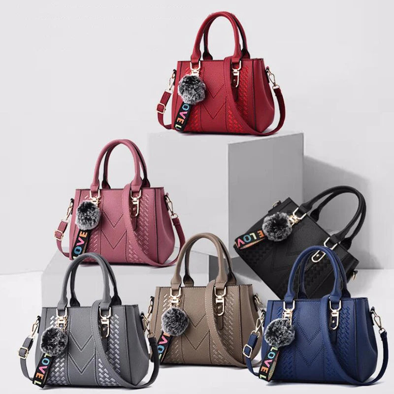 Luxury Yogodlns Embroidered Messenger Bag – Women's Leather Handbag with Cute Hair Ball Charm