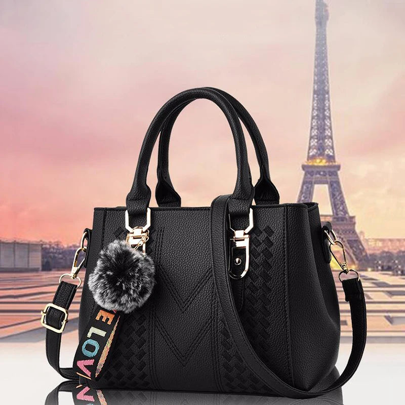 Luxury Yogodlns Embroidered Messenger Bag – Women's Leather Handbag with Cute Hair Ball Charm