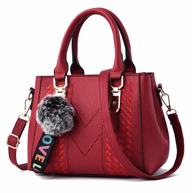 Luxury Yogodlns Embroidered Messenger Bag – Women's Leather Handbag with Cute Hair Ball Charm