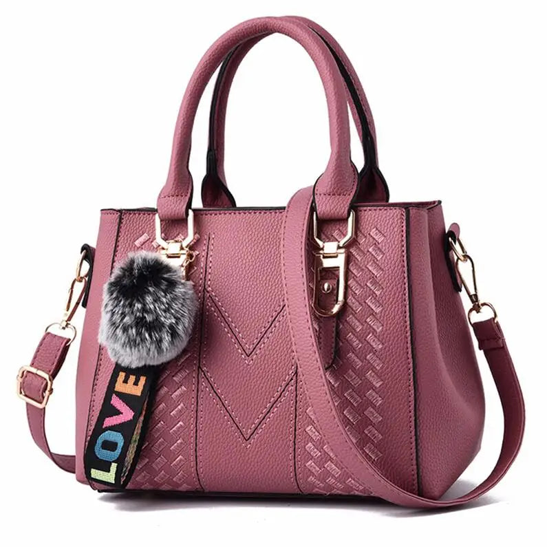 Luxury Yogodlns Embroidered Messenger Bag – Women's Leather Handbag with Cute Hair Ball Charm