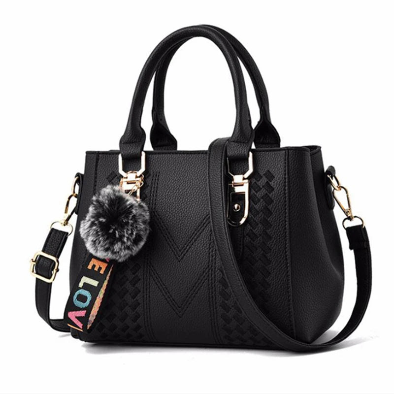 Luxury Yogodlns Embroidered Messenger Bag – Women's Leather Handbag with Cute Hair Ball Charm
