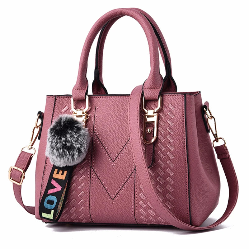 Luxury Yogodlns Embroidered Messenger Bag – Women's Leather Handbag with Cute Hair Ball Charm