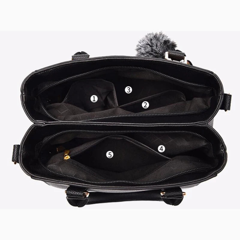 Luxury Yogodlns Embroidered Messenger Bag – Women's Leather Handbag with Cute Hair Ball Charm
