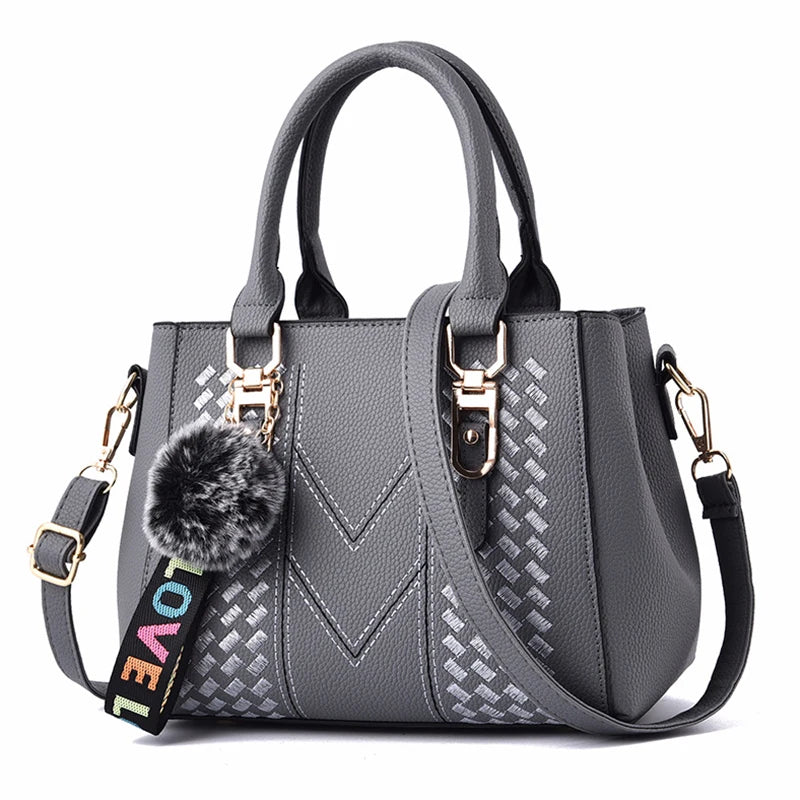 Luxury Yogodlns Embroidered Messenger Bag – Women's Leather Handbag with Cute Hair Ball Charm