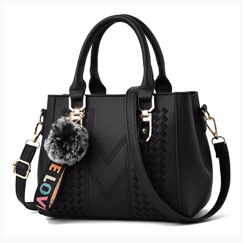 Luxury Yogodlns Embroidered Messenger Bag – Women's Leather Handbag with Cute Hair Ball Charm