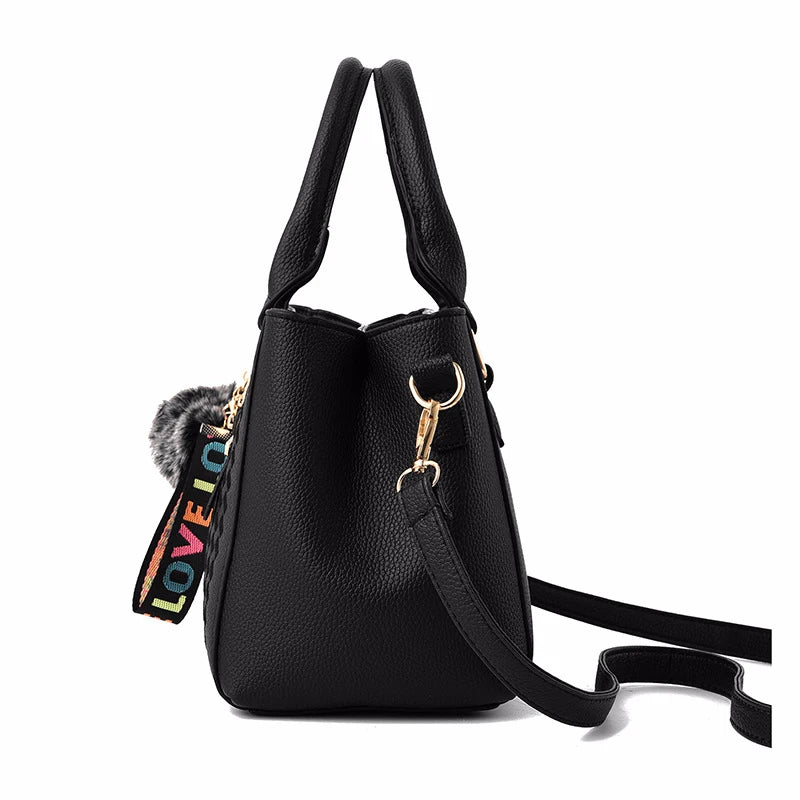 Luxury Yogodlns Embroidered Messenger Bag – Women's Leather Handbag with Cute Hair Ball Charm
