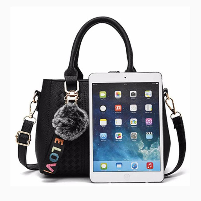 Luxury Yogodlns Embroidered Messenger Bag – Women's Leather Handbag with Cute Hair Ball Charm