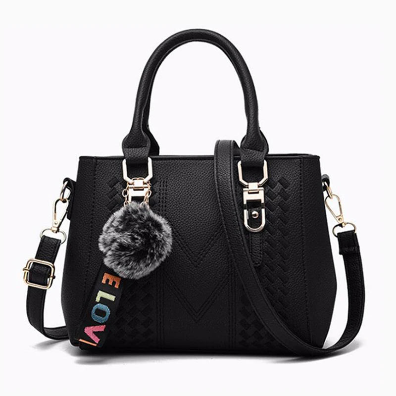 Luxury Yogodlns Embroidered Messenger Bag – Women's Leather Handbag with Cute Hair Ball Charm
