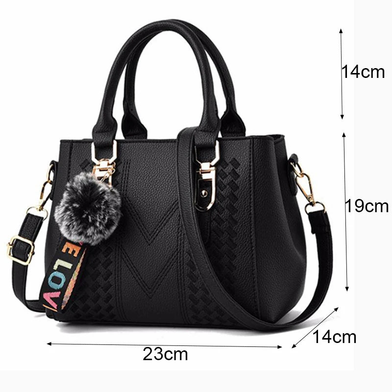 Luxury Yogodlns Embroidered Messenger Bag – Women's Leather Handbag with Cute Hair Ball Charm