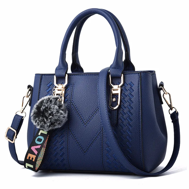 Luxury Yogodlns Embroidered Messenger Bag – Women's Leather Handbag with Cute Hair Ball Charm