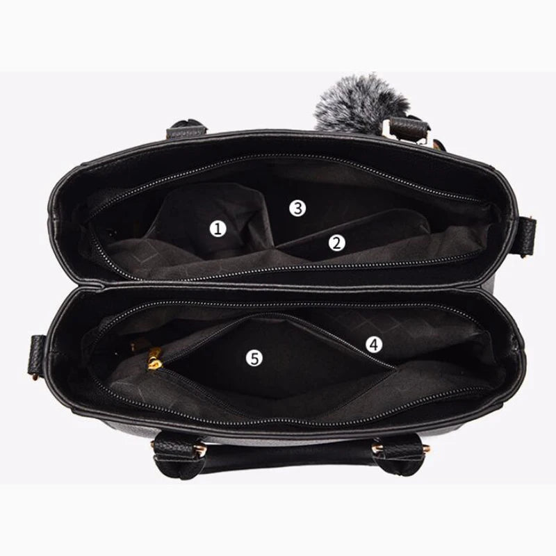 Luxury Yogodlns Embroidered Messenger Bag – Women's Leather Handbag with Cute Hair Ball Charm