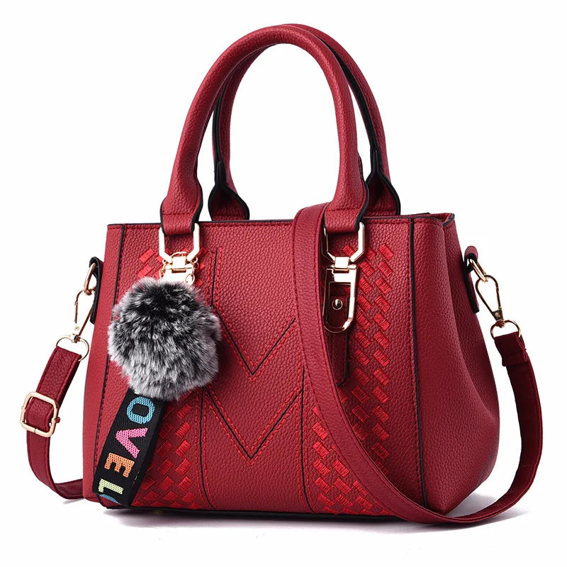 Luxury Yogodlns Embroidered Messenger Bag – Women's Leather Handbag with Cute Hair Ball Charm