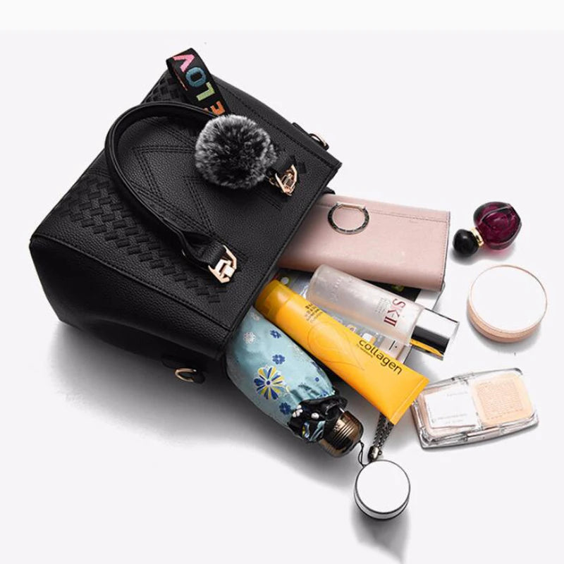 Luxury Yogodlns Embroidered Messenger Bag – Women's Leather Handbag with Cute Hair Ball Charm