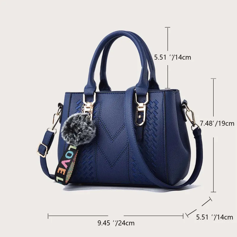 Luxury Yogodlns Embroidered Messenger Bag – Women's Leather Handbag with Cute Hair Ball Charm
