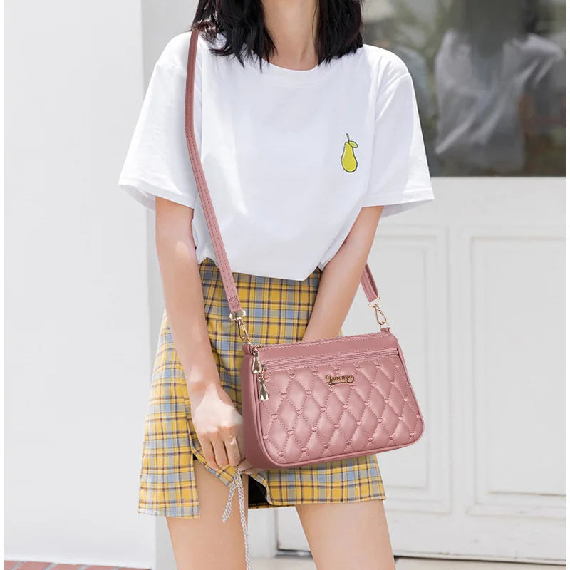Luxury Yogodlns Embroidered Messenger Bag – Women's Leather Handbag with Cute Hair Ball Charm